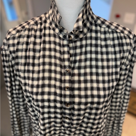 FAHERTY Olli Top - Moonlit Gingham S Black & Cream Checked Half Button Blouse - Picture 3 of 12